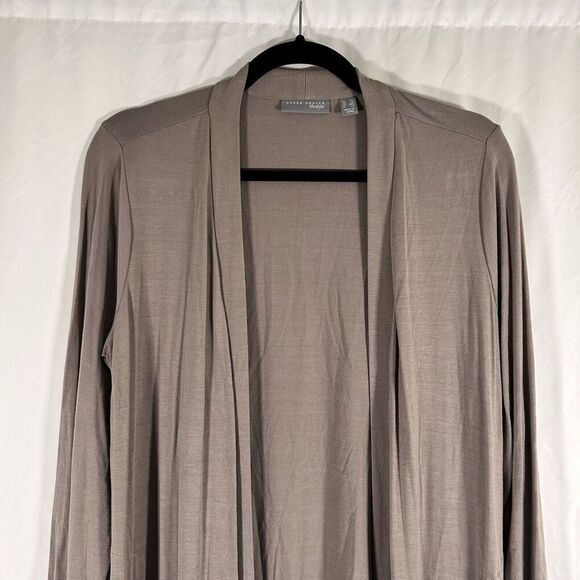 Susan Graver Cardigan Women's Medium Petite Grey Pockets open Front Modal Blend - Picture 2 of 9